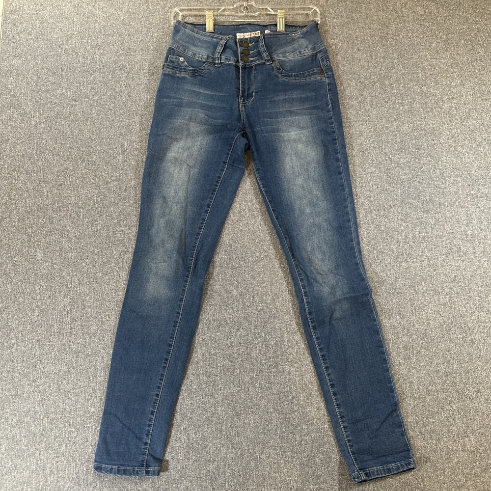 YMI WannaBettaButt Jeans Womens 7 Mid Rise Skinny Stretch Blue Denim 28x30